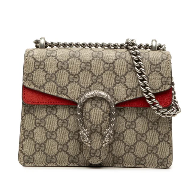 Red Gucci Small GG Supreme Dionysus Crossbody in Red Suede from Designer Revival