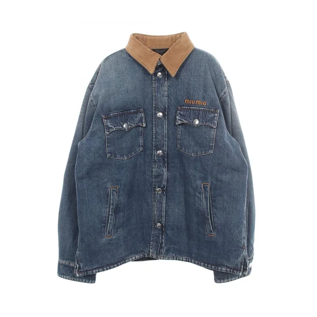Miu Miu Down Jacket Denim Washed Indigo Blue Cotton in Blue Denim from The Reluxe