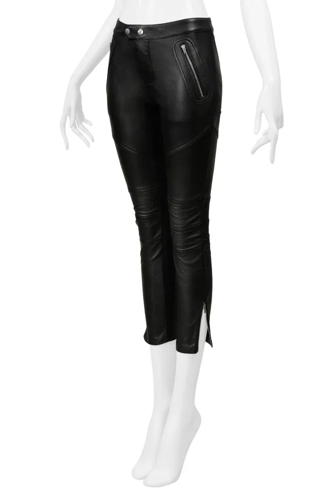 Saint Laurent Black Leather Moto Pants With Zippers 2016 in Black Leather from Resurrection Vintage, photo 2 of 2