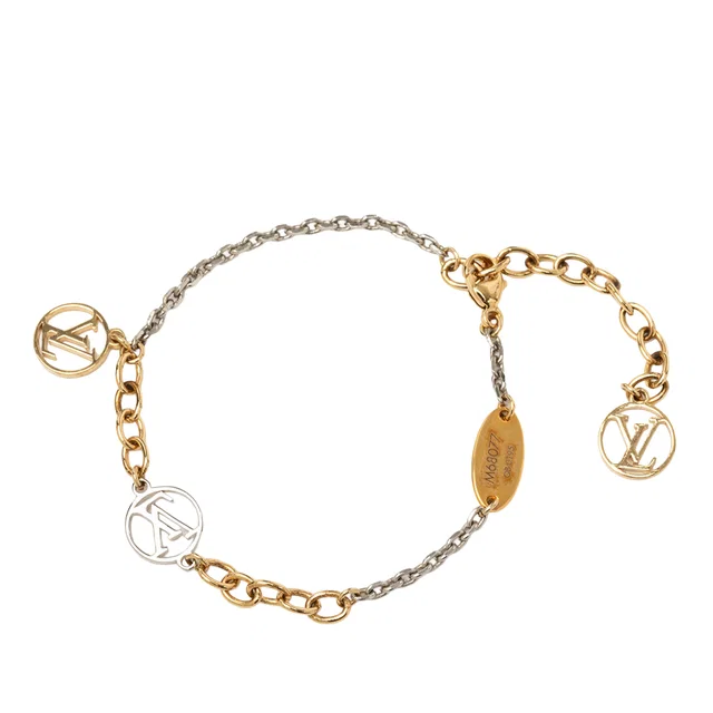 Gold Louis Vuitton Gold Plated and Brass Logomania Bracelet in Gold from Designer Revival