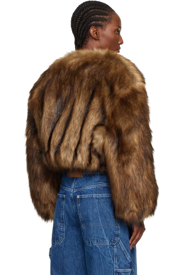Alexander Wang Brown Cropped Faux-Fur Jacket, photo 3 of 4 from SSENSE