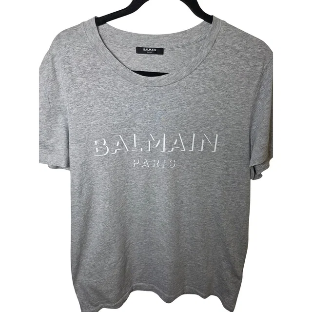 Balmain Paris Logo T-Shirt Mens Xl Grey Heather Short Sleeve Cotton Tee Portugal in gray from Poshmark