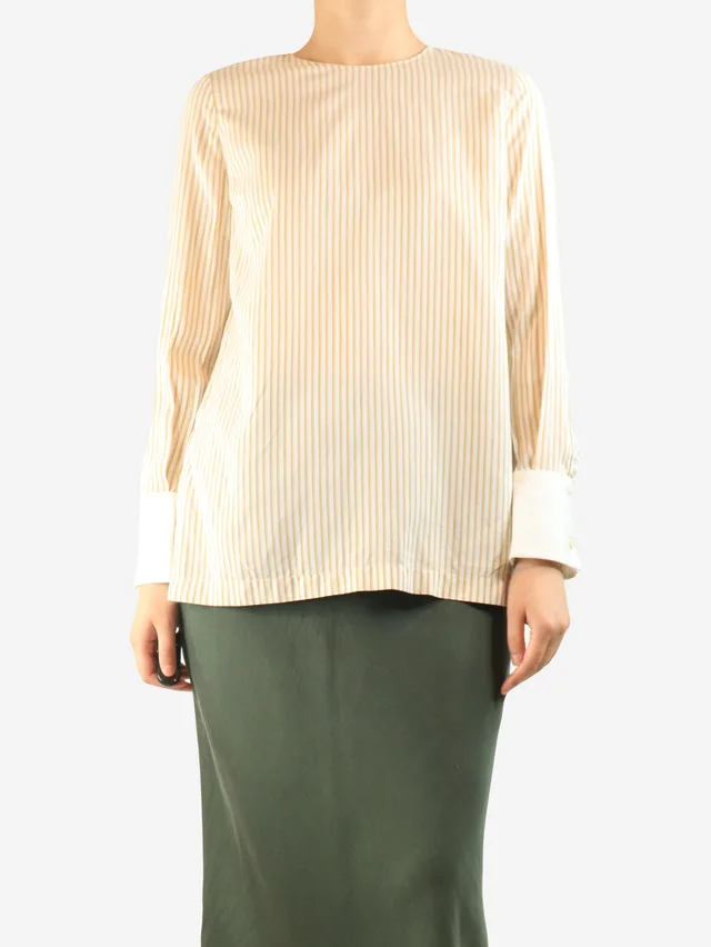 Brunello Cucinelli Neutral silk striped blouse - size S in Silk from Sign of the Times