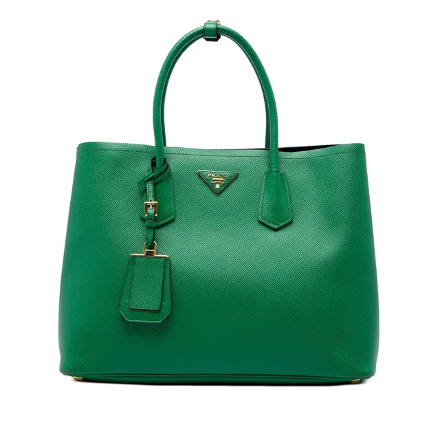 Green Prada Large Saffiano Cuir Double Satchel in Green Saffiano leather from Designer Revival