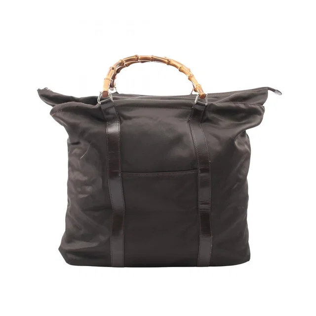 Gucci Tote Bag Bamboo 002 Dark Brown Nylon Leather in Brown Nylon from The Reluxe