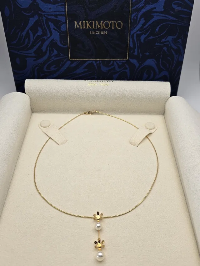 Estate Mikimoto 18k Yellow Gold Pearl Flower Drop Necklace in gold|white from Poshmark