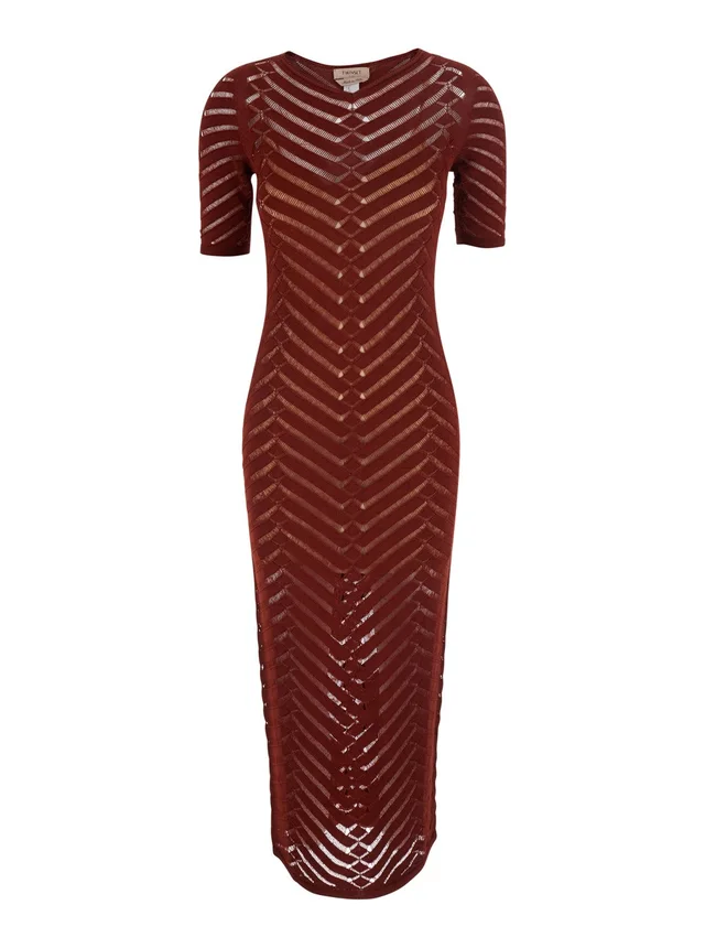 Twinset Bordeaux Long Dress with Crew Neck and All-Over Embroidery in Stretch Viscose Woman, photo 2 of 6 from Gaudenzi Boutique