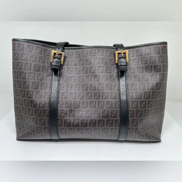 Fendi Zucchino Tote Shoulder Bag Brown Black Pvc Leather in brown|red Leather from Poshmark