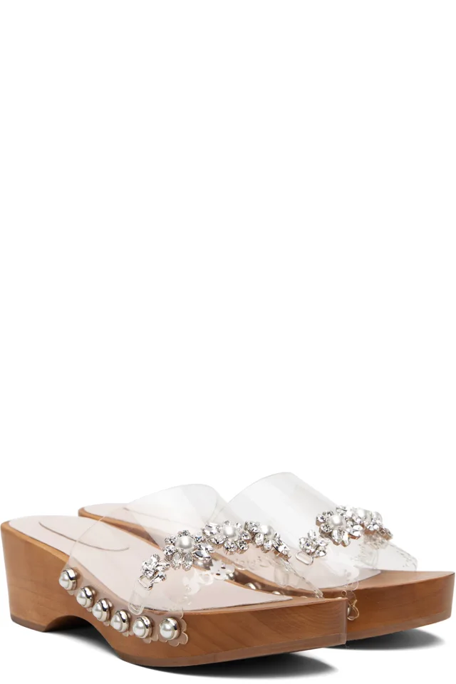 Simone Rocha Transparent Embellished Scalloped Wooden Heeled Sandals, photo 4 of 5 from SSENSE