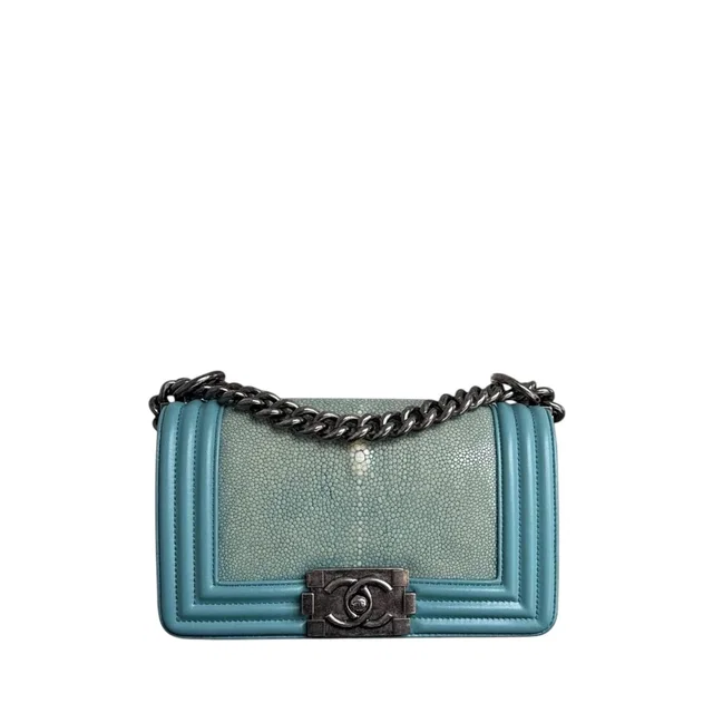 Chanel Boy Small - 20cm Stingray Tiffany Blue Silver Hardware Series 22 in Blue from Luxury Promise