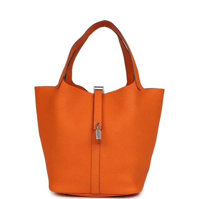Hermès Picotin Lock 22 Orange Clemence Palladium Hardware in Orange Clemence leather from Madison Avenue Couture