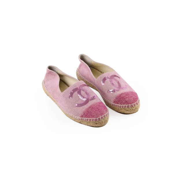 Chanel CC Espadrilles Pink - Size 37 in Pink Tweed from The Purse Affair