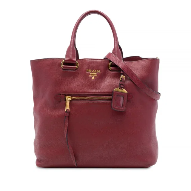 Red Prada Vitello Daino Open Convertible Tote Satchel in Red Caviar leather from Designer Revival