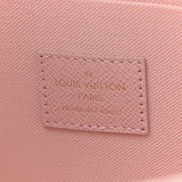 Louis Vuitton Damier Azur Pochette Felicie Chain Wallet Rose Ballerine in Pink Coated canvas from FASHIONPHILE, photo 7 of 12