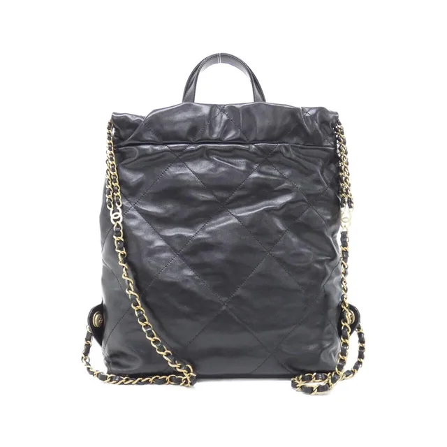CHANEL 22 Line AS3859 Rucksack in BLACK / MAT GOLD metal fittings calf from KOMEHYO, photo 2 of 7