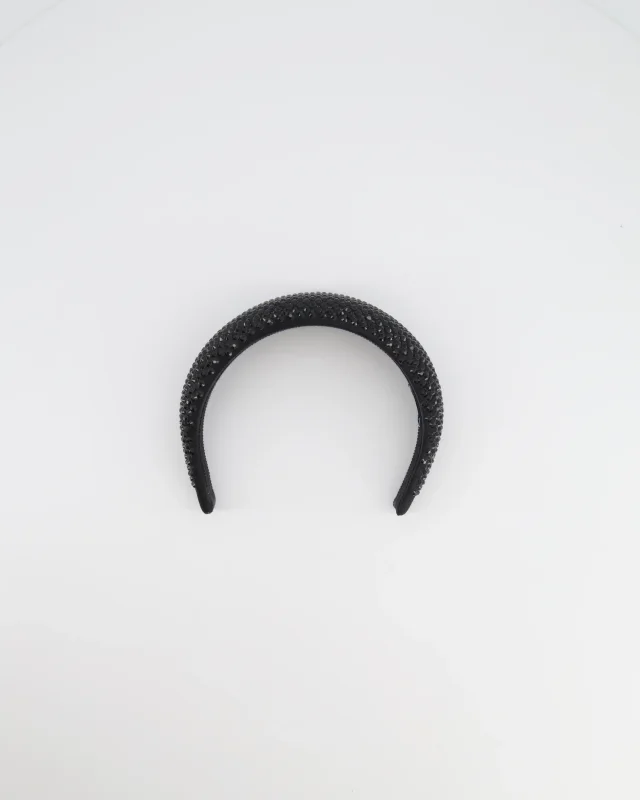Prada Crystal Embellished Headband in Black Satin from Sellier, photo 2 of 5