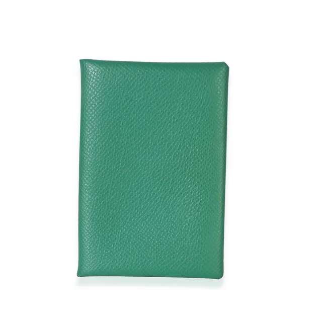 Hermès Vert Vertigo Epsom Calvi Card Holder Green Leather Wallet in Green Epsom leather from HEWI