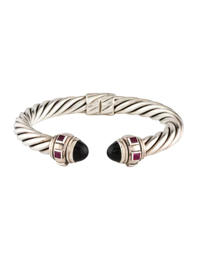 David Yurman Onyx & Ruby Renaissance Cuff Bracelet, 6.5" in multicolor from The RealReal