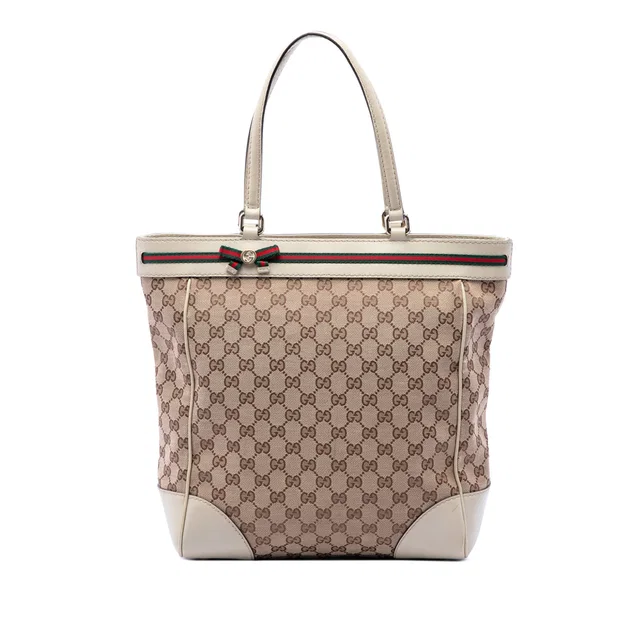 White Gucci GG Canvas Web Mayfair Tote in White Canvas from Designer Revival