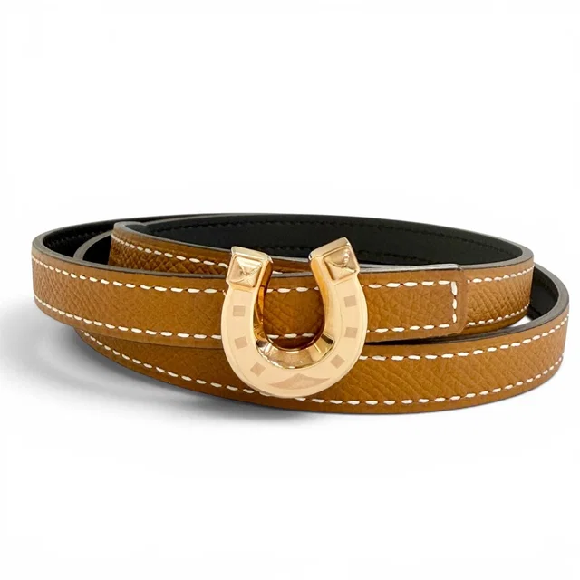 Hermès Kit Joquette Veau Swift Golden Yellow Reversible Belt Brown Black 70 in Black Swift leather from The Reluxe