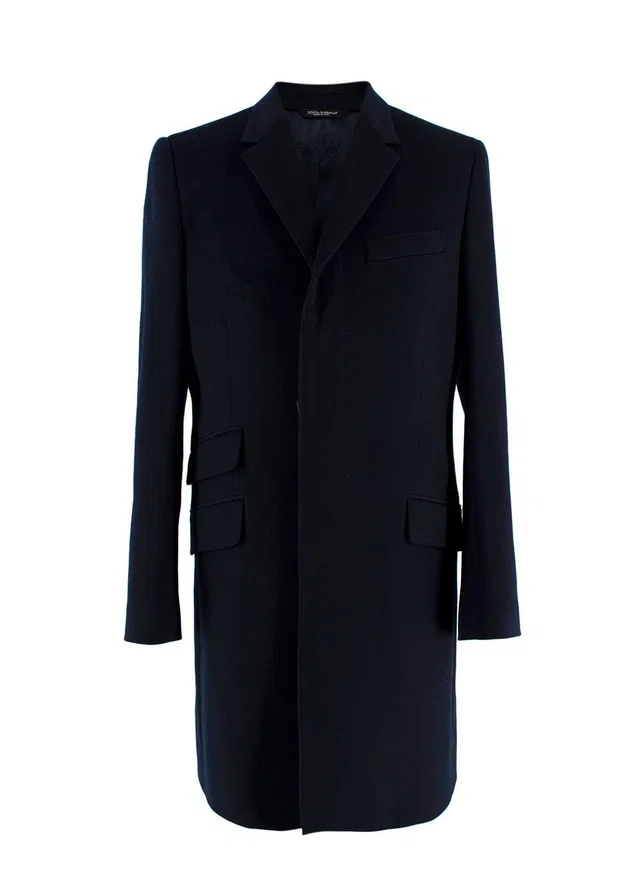 Dolce & Gabbana Navy Single Breasted Wool Coat in Navy Wool from HEWI
