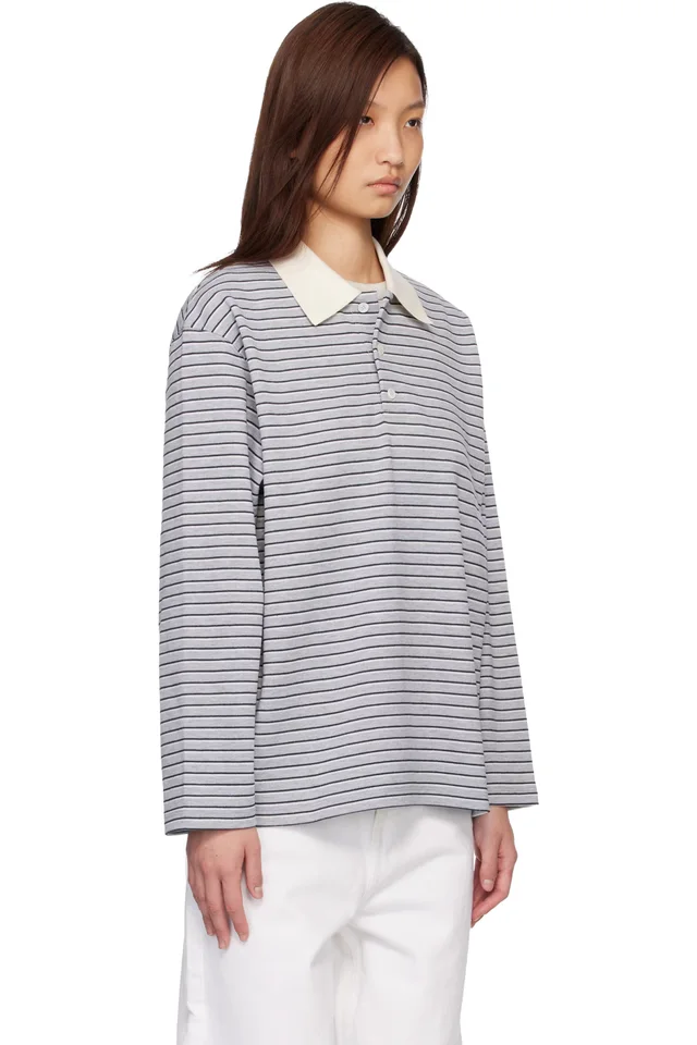 COOR Gray Multi-Stripe Pique Polo, photo 2 of 4 from SSENSE