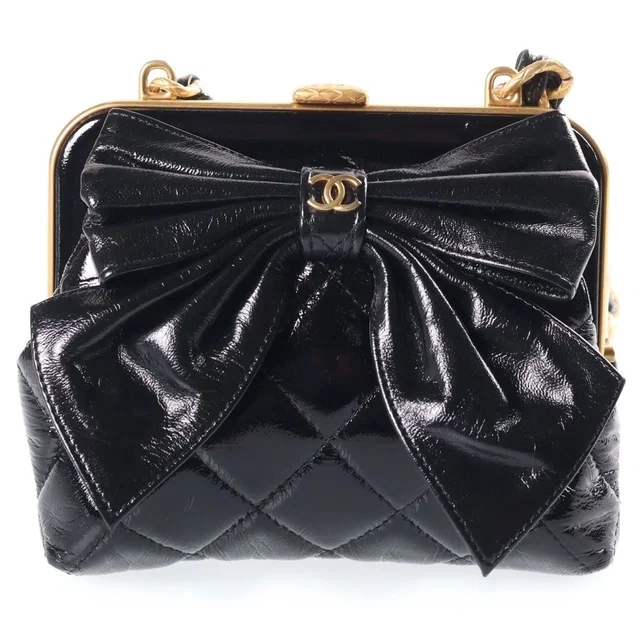 Chanel Ribbon Chain Kiss Lock Bag Black in Black from The Reluxe