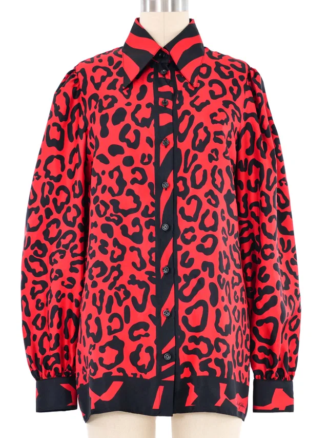 Dolce & Gabbana Red Leopard Silk Blouse in Red Silk from Arcade Vintage