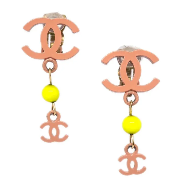 Chanel 2003SS CC Dangle Earrings Clip-On 03S in Pink Resin from AMORE Vintage Tokyo