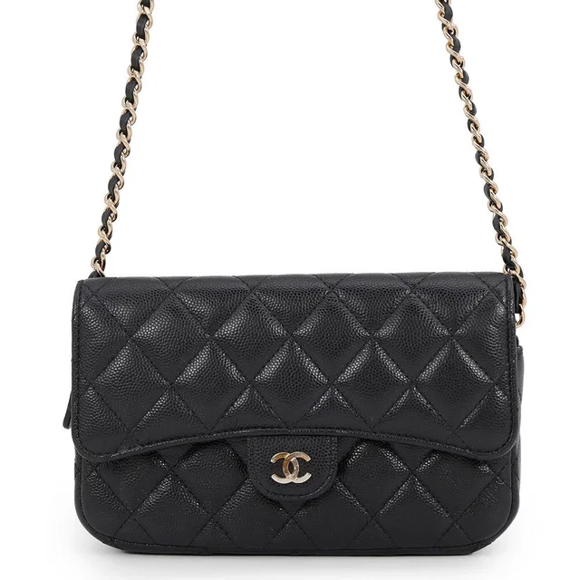 Chanel Matelasse Flap ChainShoulder Phone Pouch BlackAP2096 Caviar Leather in Caviar leather from GALLERY RARE