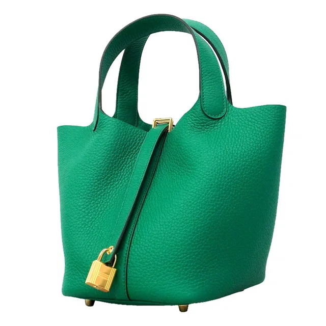 Hermès Handbag Picotin Lock PM Taurillon Clemence Vert Jade Gold in Green Clemence leather from The Reluxe