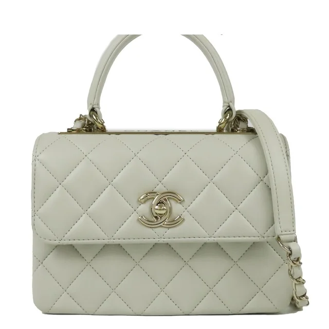 Chanel Trendy CC Top Handle Pale Ivory Gold Lambskin 2-Way in White Lambskin from The Reluxe
