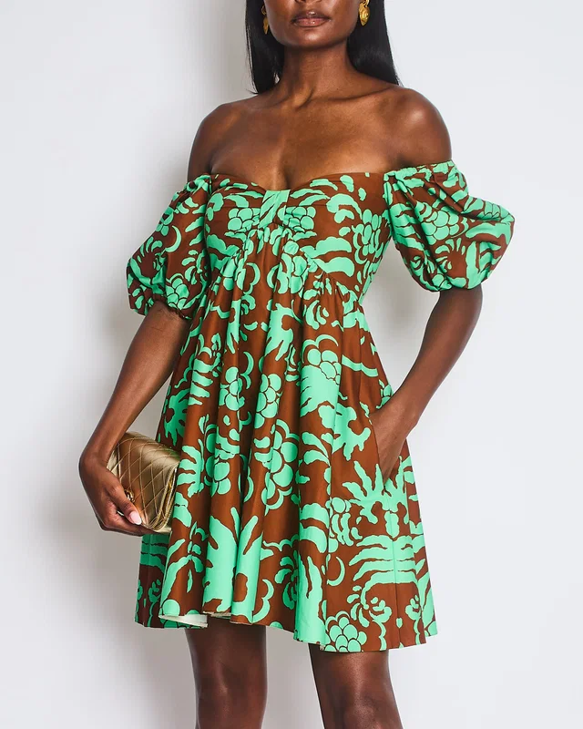 Valentino Garavani Green Balloon Sleeve Floral Mini Dress Size IT 38 (UK 6) in Green from Sellier