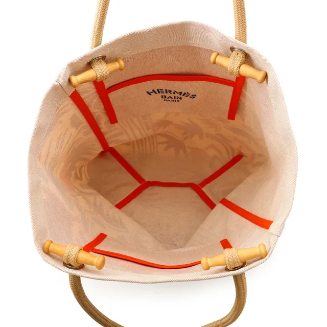Hermès Peach Bag Palm Tree Khaki/Groseille/Ciel Cotton in Green from GALLERY RARE, photo 5 of 8
