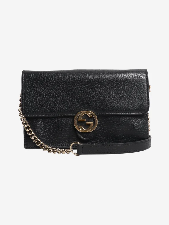 Gucci Black Interlocking G chain wallet in Black Leather from Sign of the Times
