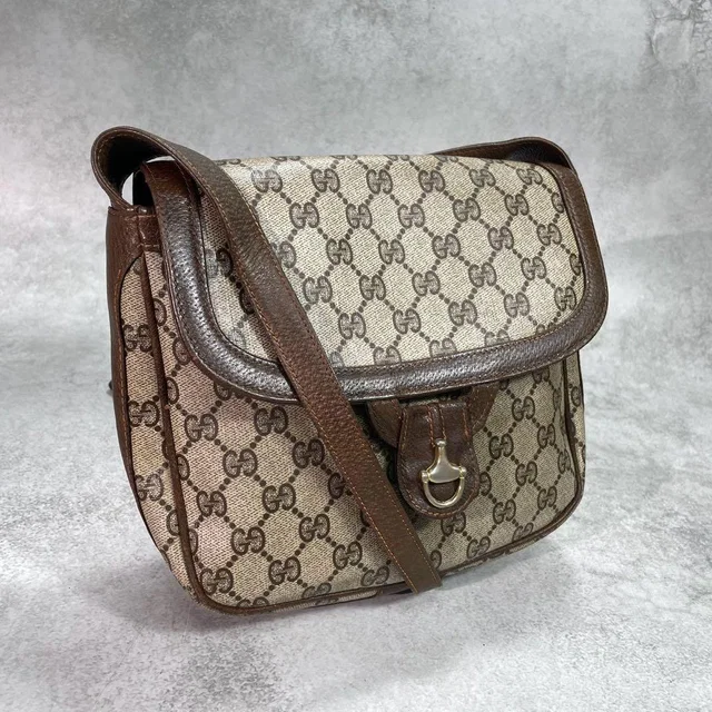 Gucci GG Shoulder Bag Brown Beige Leather in Brown Leather from The Reluxe