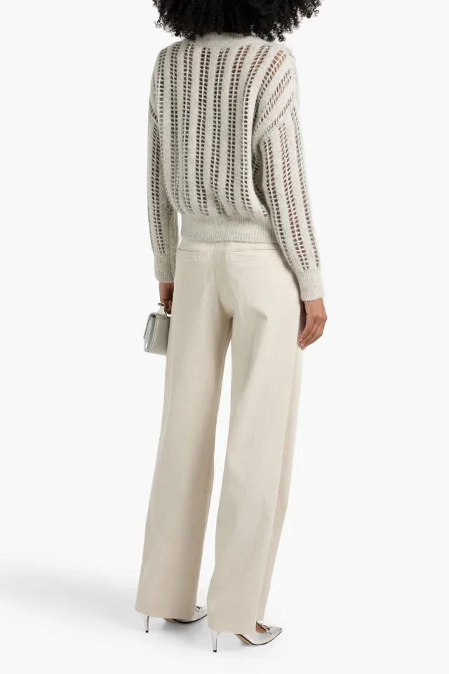 Brunello Cucinelli High-Rise Wide-Leg Cotton-Blend Jeans in Ecru, photo 3 of 4 from THE OUTNET