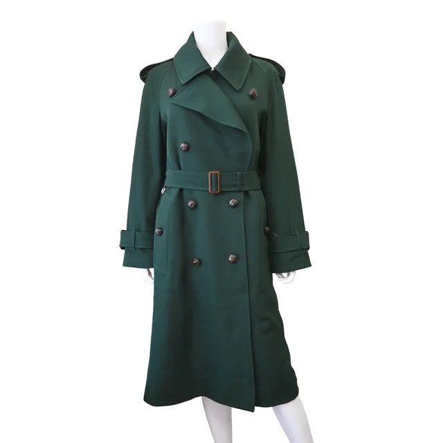 Burberry Dark Green Double-Breasted Trench Coat in Green Woven leather from Clotheshorse Anonymous