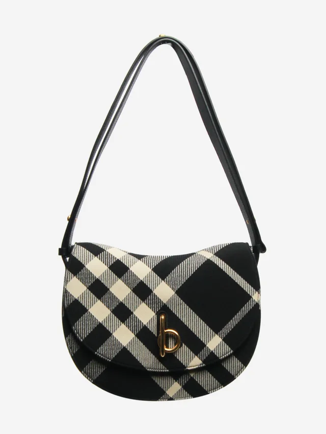 Burberry Black jacquard-woven check shoulder bag in Black Woven leather from Sign of the Times
