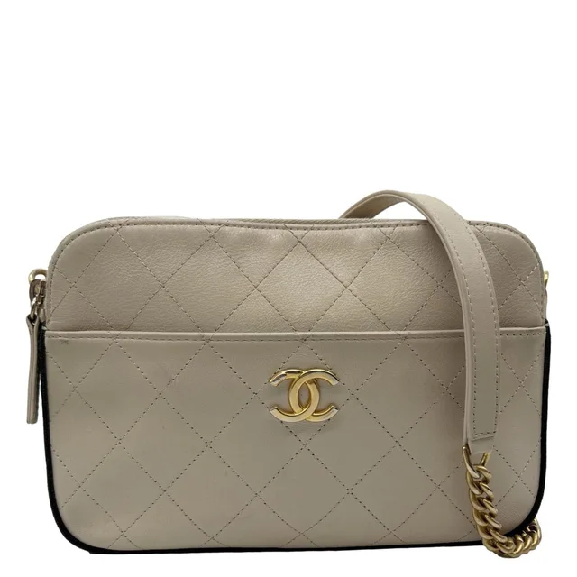 Chanel Button Up Stitched Calfskin Leather Camera Crossbody Bag Beige in Beige Calfskin from Dallas Designer Handbags