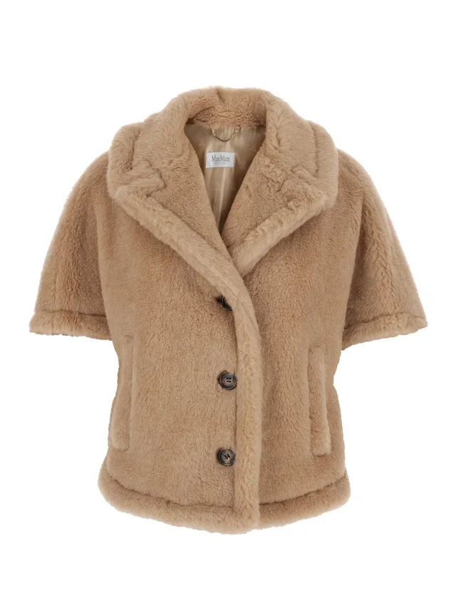 Max mara Beige Cloak 'Corvino' with Notched Revers and Short Sleeves in Faux Fur for Women in Beige 63% Alpaca 26% Cashmere 11% Silk from Gaudenzi Boutique, photo 1 of 1