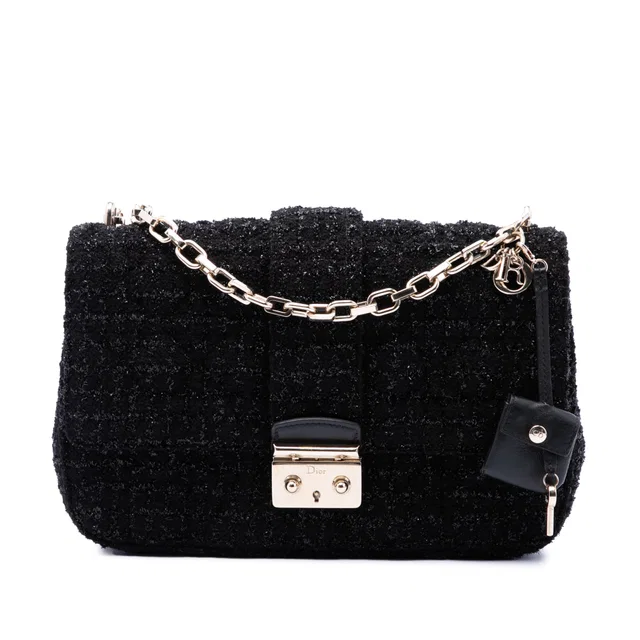 Black Dior Medium Tweed Cannage Miss Dior Flap Crossbody Bag in Black Tweed from Designer Revival