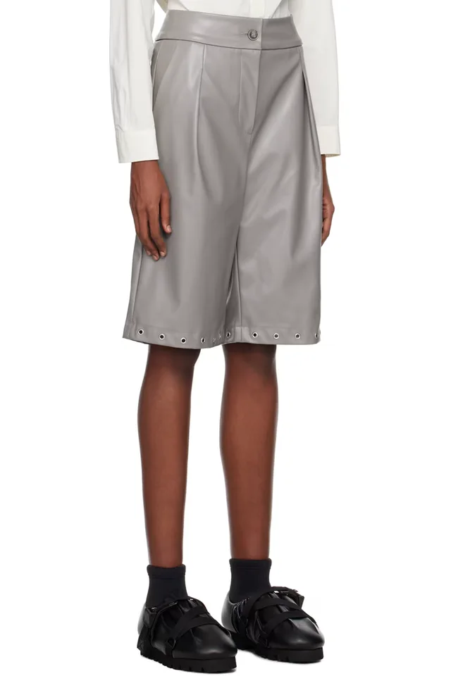 YUME YUME Gray Gardener Faux-Leather Shorts, photo 2 of 2 from SSENSE