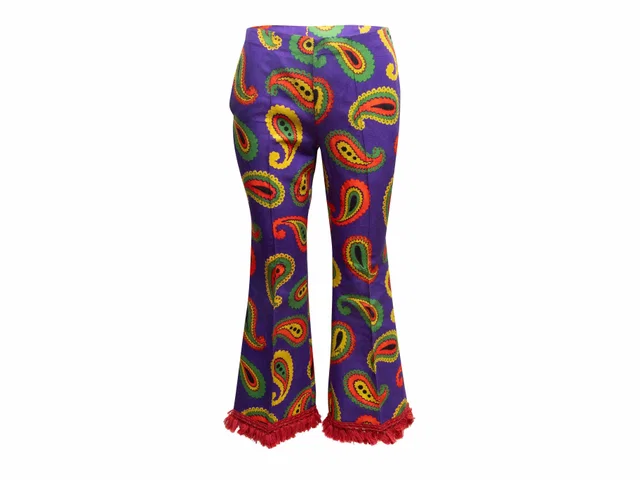 Purple & Multicolor Gucci Paisley Print Fringe-Trimmed Pants Size IT 38 in Purple from Designer Revival