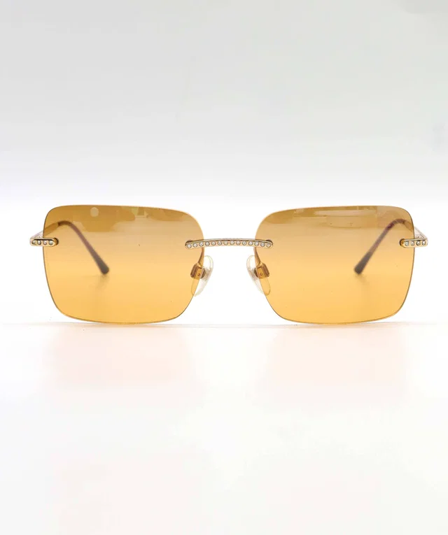 Chanel Vintage Cocomark Logo Rhinestone Sunglasses Orange Eyewear in Orange Leather from Luxury Promise