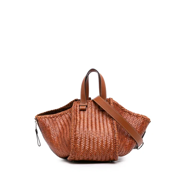 Brown LOEWE Medium Woven Calfskin Hammock Satchel in Brown Calfskin from Designer Revival