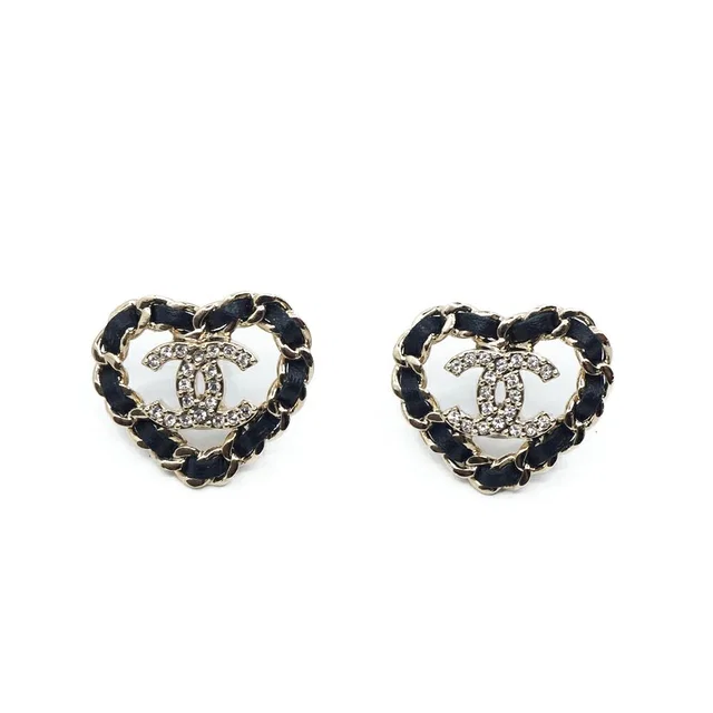 Chanel 25B Earrings Leather Chain Gold Black CC Logo Metal in Black Leather from The Reluxe