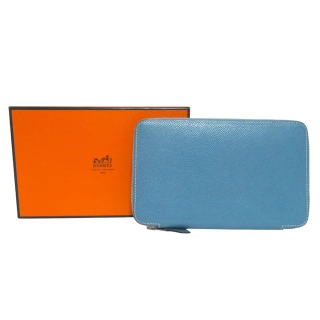 Hermès Veau Epsom Agenda Zip Round Zipper Notebook Cover □L Stamp Blue Jean Men's in Blue Epsom leather from Elady