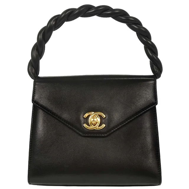 Chanel 1996-1997 Black Lambskin Top Handle Handbag in Black Lambskin from AMORE Vintage Tokyo
