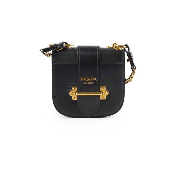 Prada Cahier Curved Crossbody Bag Black in Black Saffiano leather from The Purse Affair